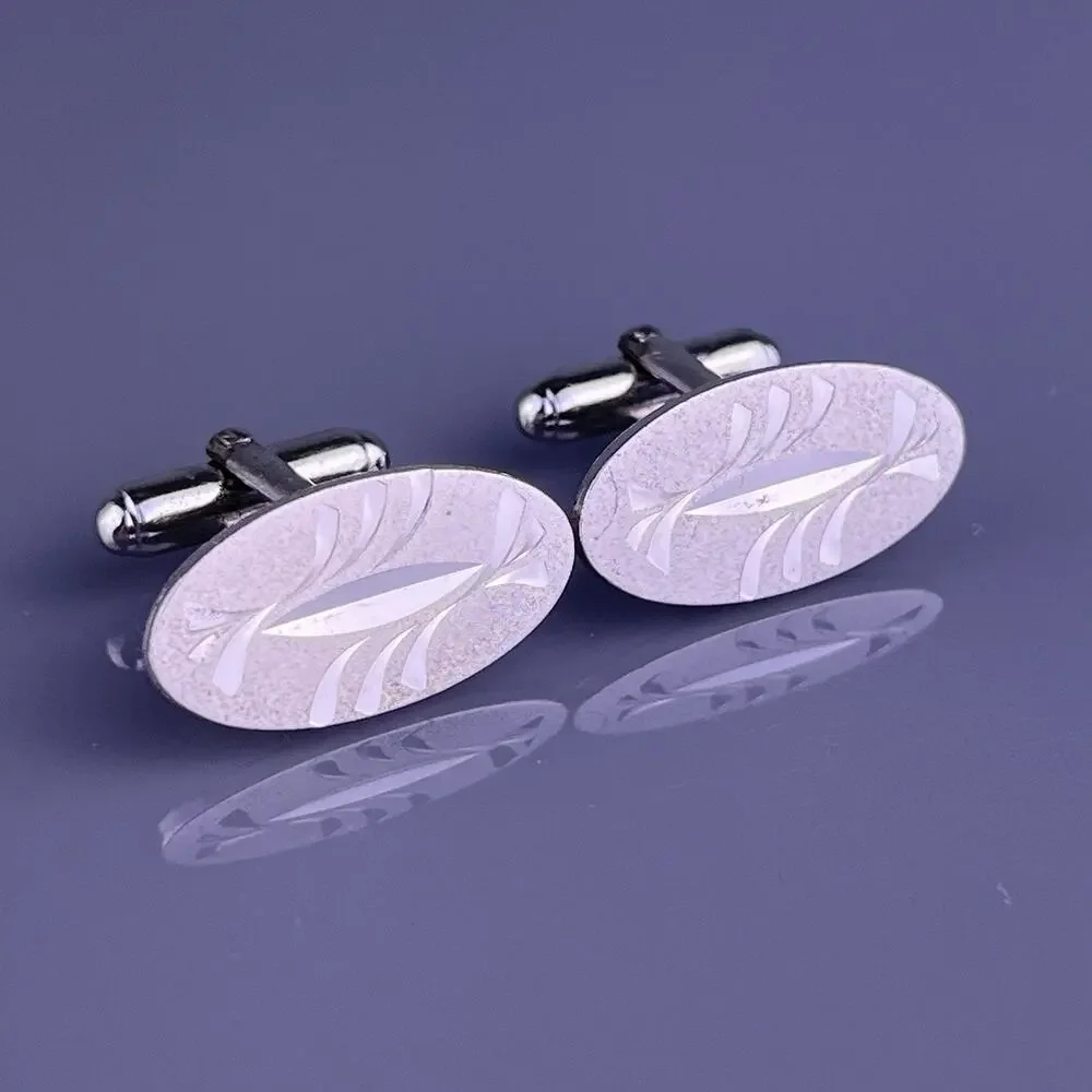 Oval Carved Swoops Cufflinks Sterling Silver Matte Satin Finish Anson Vintage